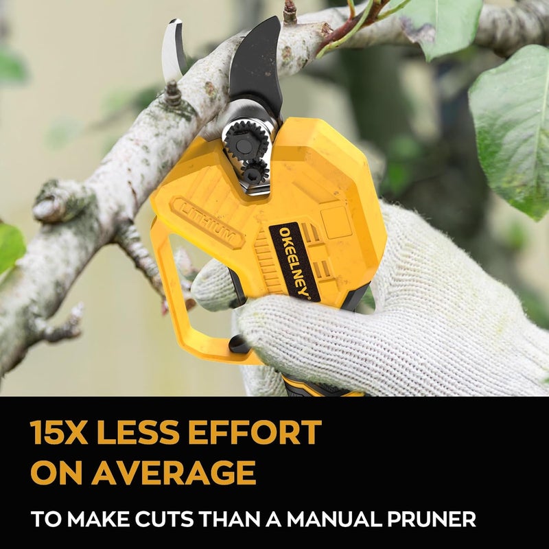 Okeelney مقص تقليم كهربائي لبطارية DeWalt 20V Max، قاطع فروع لاسلكي بدون فرشاة بسعة قطع 1.5 بوصة لتقليم الأشجار، والشجيرات، والبستنة - ضمان لمدة سنة واحدة - Image 5